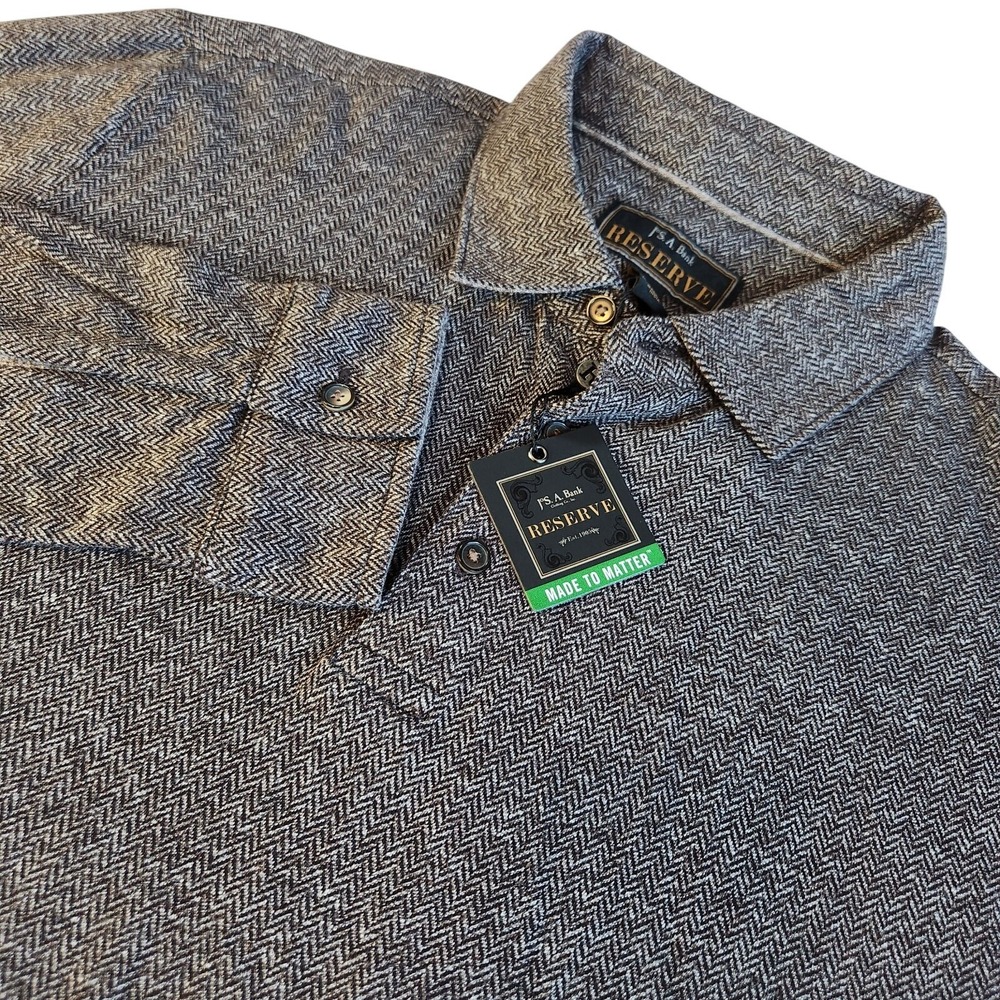 JOS A BANK Reserve Polo Mens Large Brown Herringbone Cotton Taylored Fit NEW